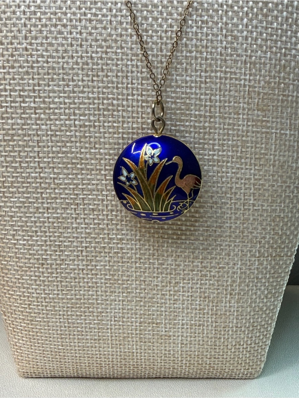 Gold fill 14K Blue Enamel Floral Pendant Necklace- Vintage - Picture 2 of 13